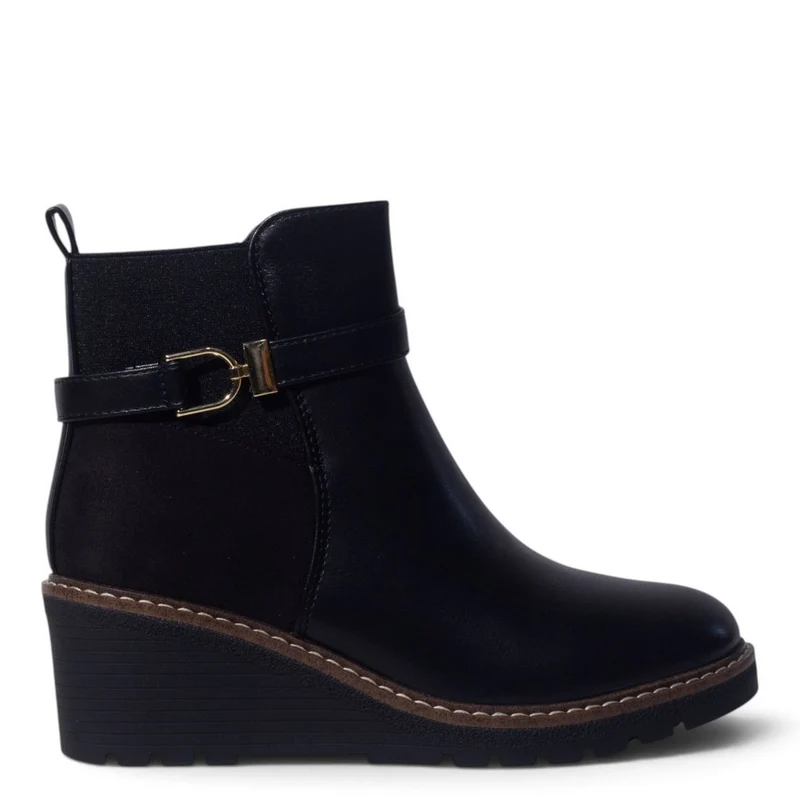 European Union Women Black Leather Half Boot #5520