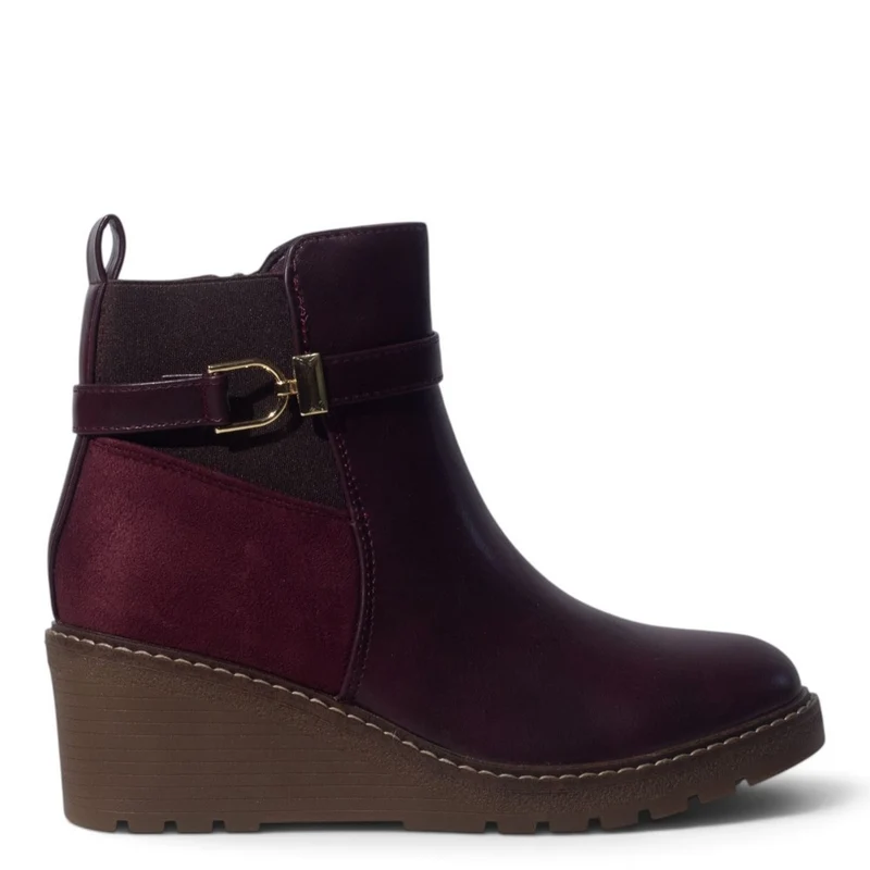 European Union Women Maroon Leather Half Boot #5522