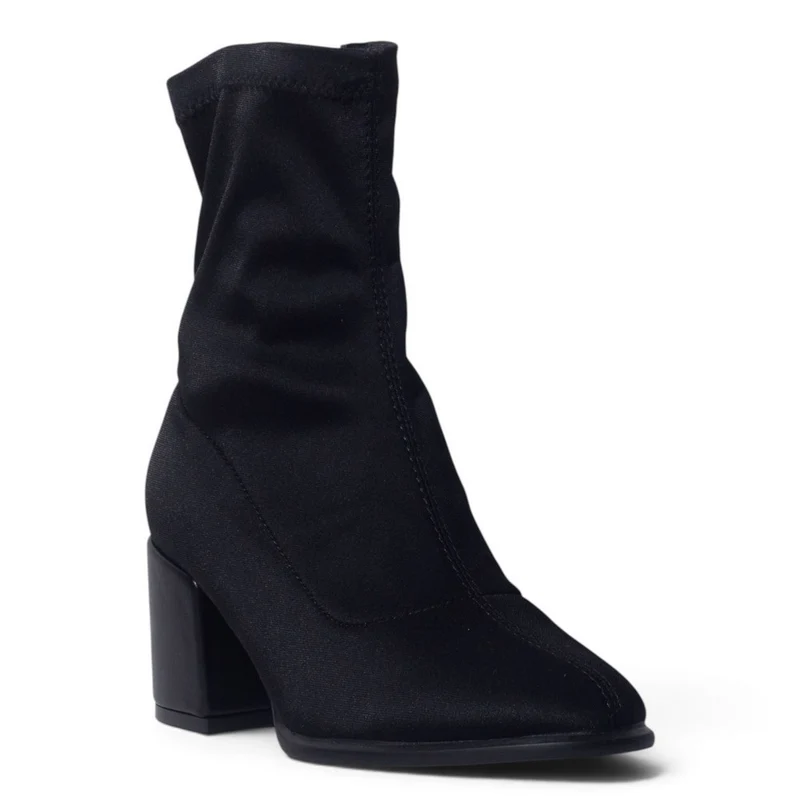 European Union Women Black Satin Half Boot #5523