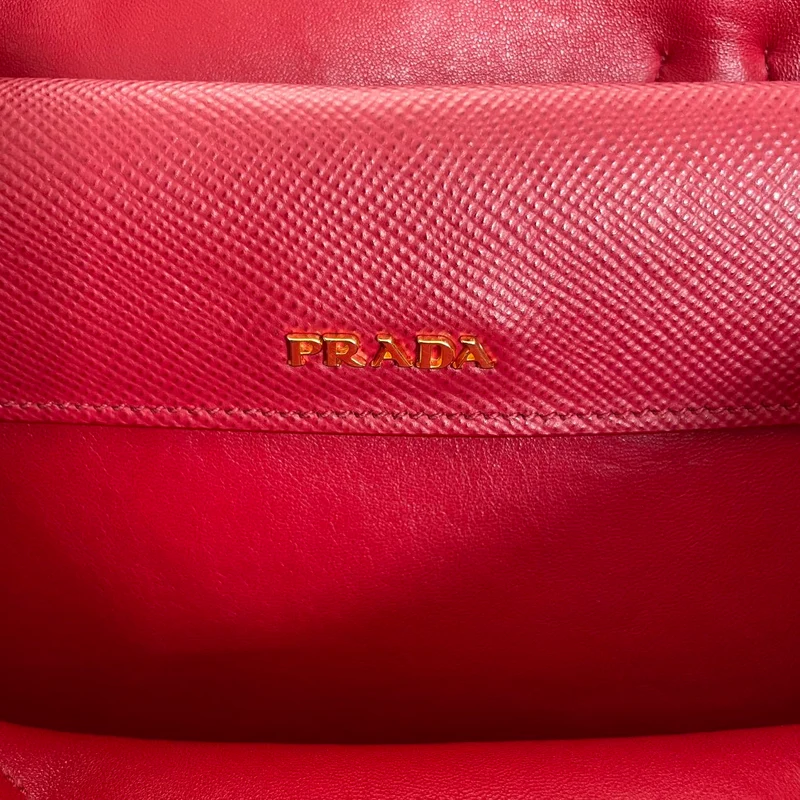 Prada Beige und Rot Canapa Saffiano Doppeltasche