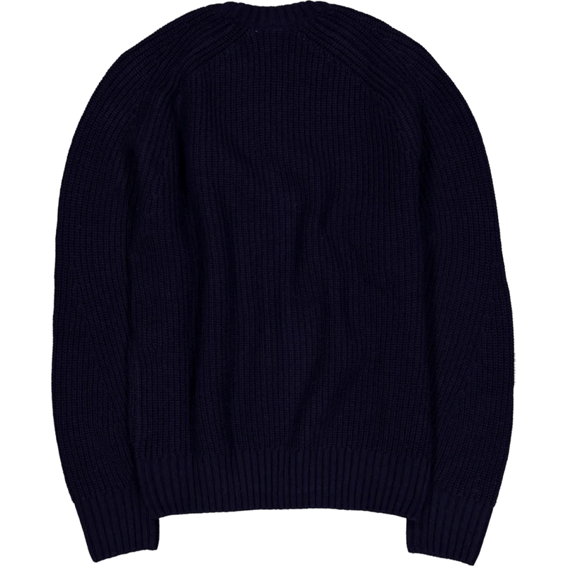 Thick Carded Wool Crew Neck Sw Navy Blue