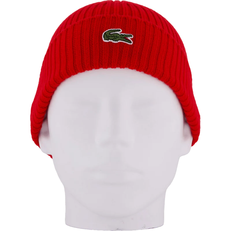 Rib Knit Brushed Wool Beanie Red