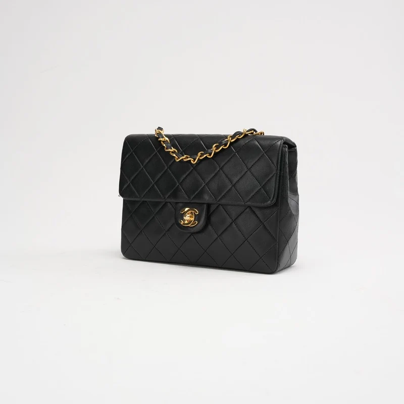 Chanel Vintage Schwarze Mini Square Classic Klapptasche 1991