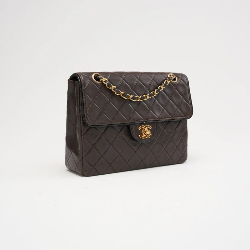 Chanel Vintage Zweifarbige Klassische Klappentasche in Braun, 1991