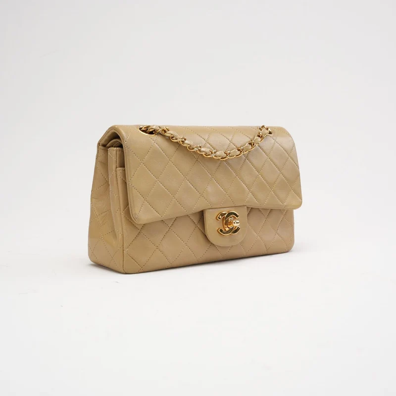 Chanel Vintage Beige Kleine Doppelflap-Tasche 1991