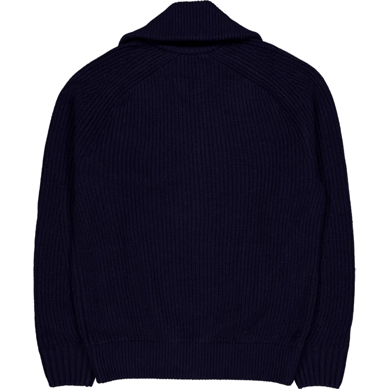 Carded Wool High Neck Zipped S Navy Blue