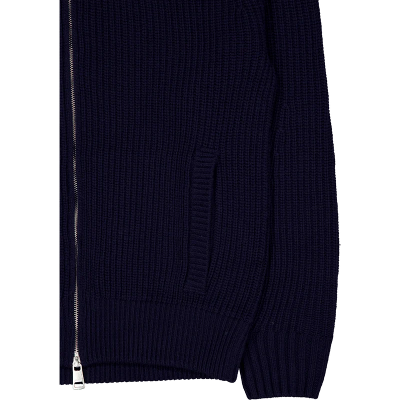 Carded Wool High Neck Zipped S Navy Blue