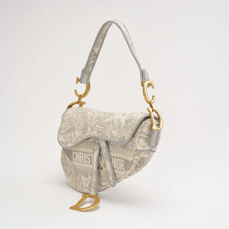 Dior Saddle Medium Canvas Weiß/Grau
