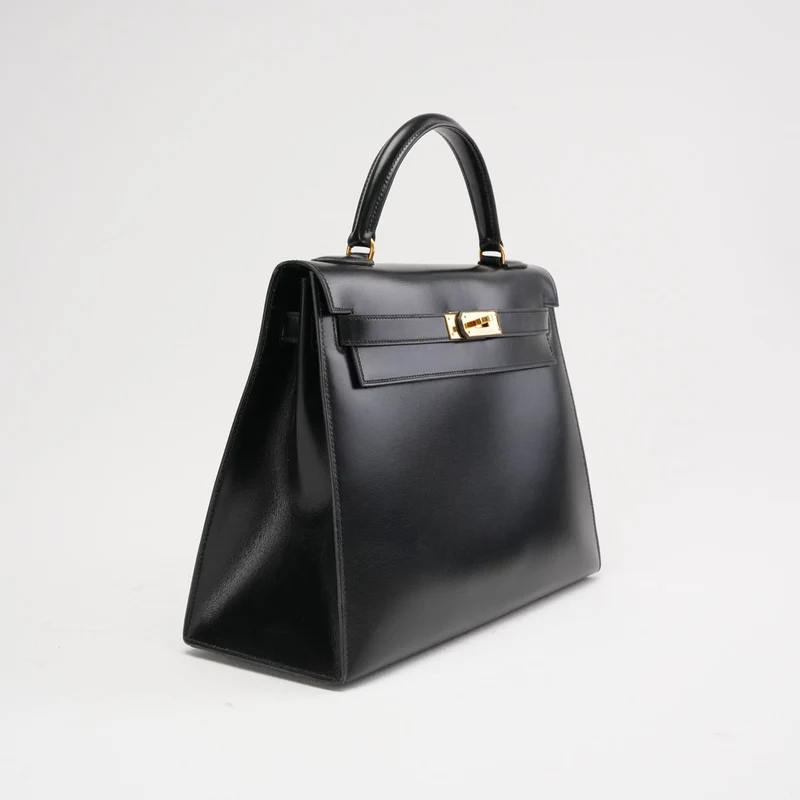 Hermès Vintage Schwarze Kelly Sellier 32 Box Leder 1985