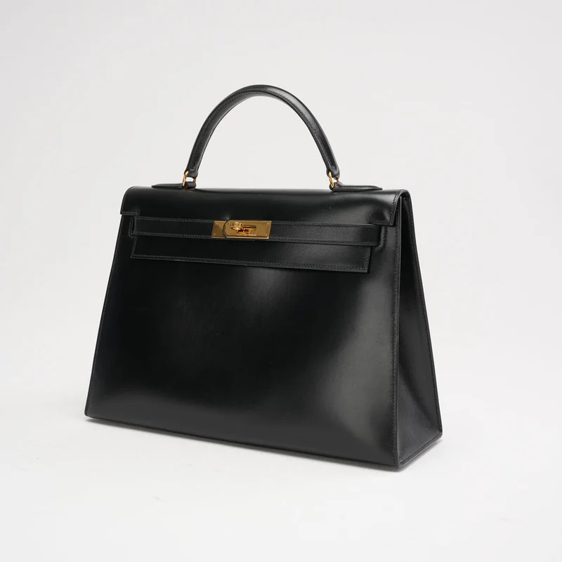 Hermès Vintage Schwarze Kelly Sellier 32 Box Leder 1985