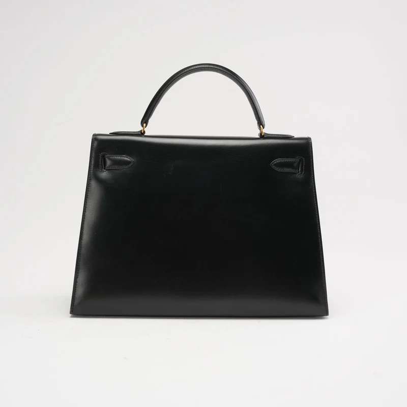 Hermès Vintage Schwarze Kelly Sellier 32 Box Leder 1985