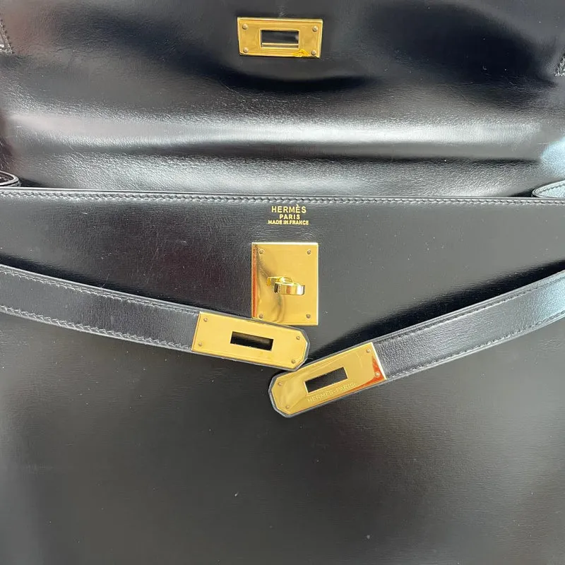 Hermès Vintage Schwarze Kelly Sellier 32 Box Leder 1985