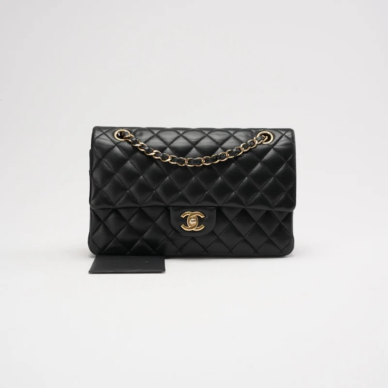 Chanel Classic Medium Double Flap Bag Schwarzes Lammleder 2012