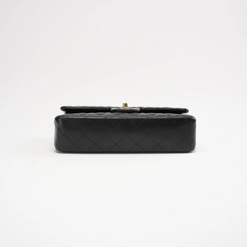 Chanel Classic Medium Double Flap Bag Schwarzes Lammleder 2012