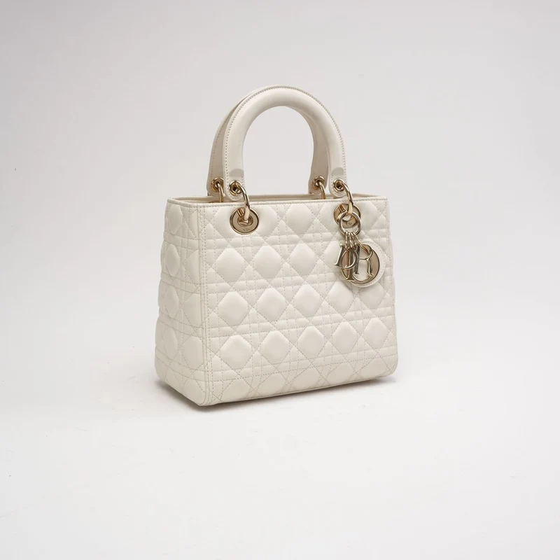 Dior Lady Dior Medium Bag Weißes Lammleder (2019)