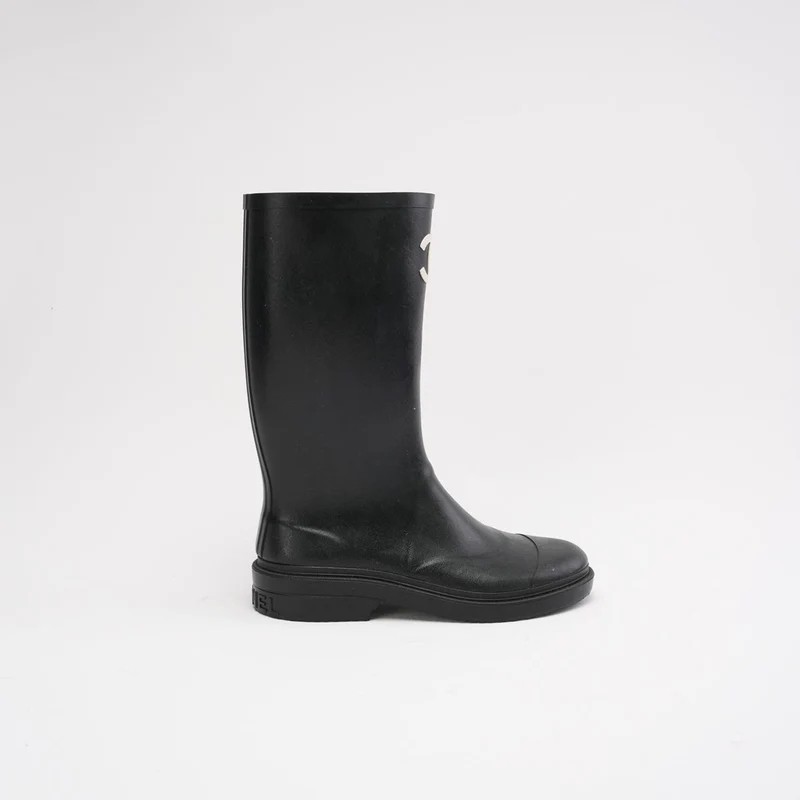 Chanel Classic Regenstiefel in Schwarz/Weiß mit CC Logo 39