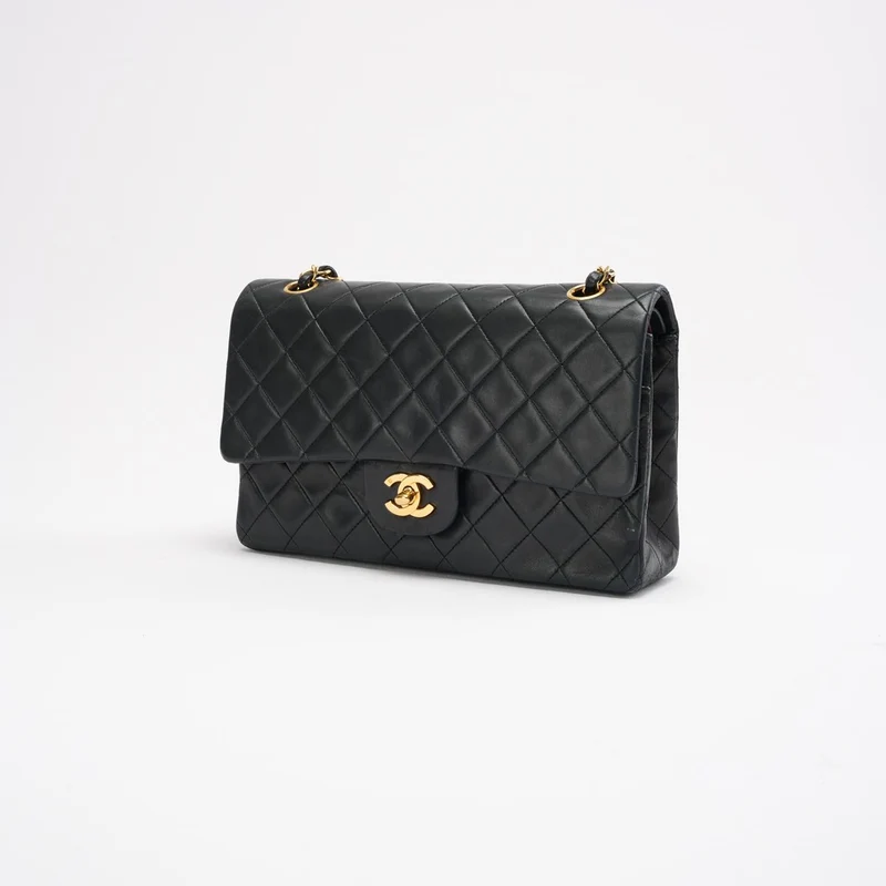 Chanel Vintage Schwarze Klassische Doppelflap-Tasche 1991