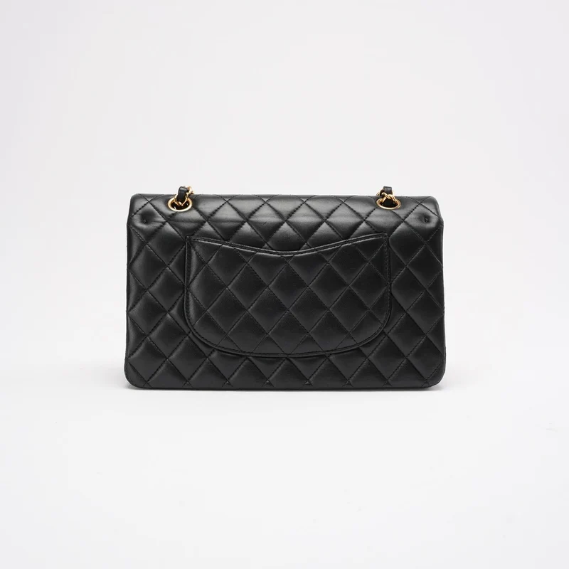 Chanel Schwarze Medium Classic Double Flap Bag aus gestepptem Leder, 2014