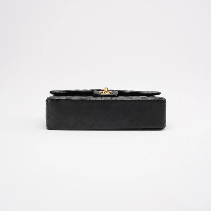Chanel Schwarze Medium Classic Double Flap Bag aus gestepptem Leder, 2014