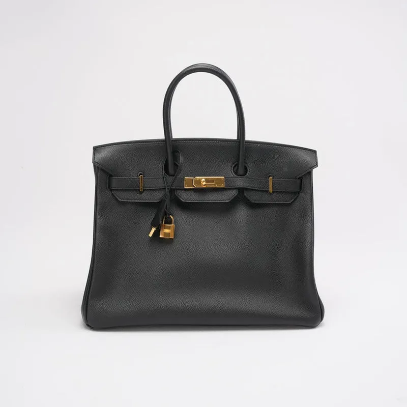 Hermès Birkin 35, schwarzes Epsom-Leder mit goldfarbenen Beschlägen, 2016