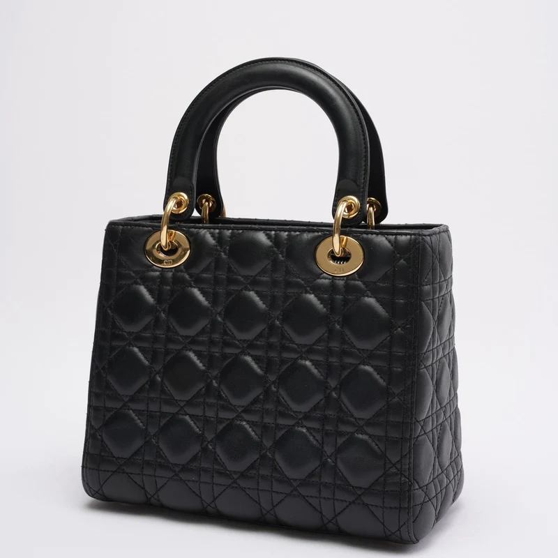 Christian Dior Lady Dior Cannage Tasche, mittelgroß, schwarz, aus Lammleder, 2019