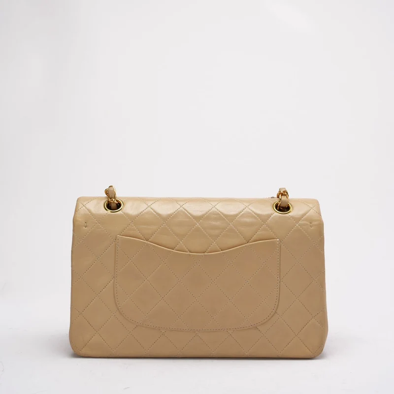 Chanel Vintage Beige Lammleder Medium Double Flap 1997