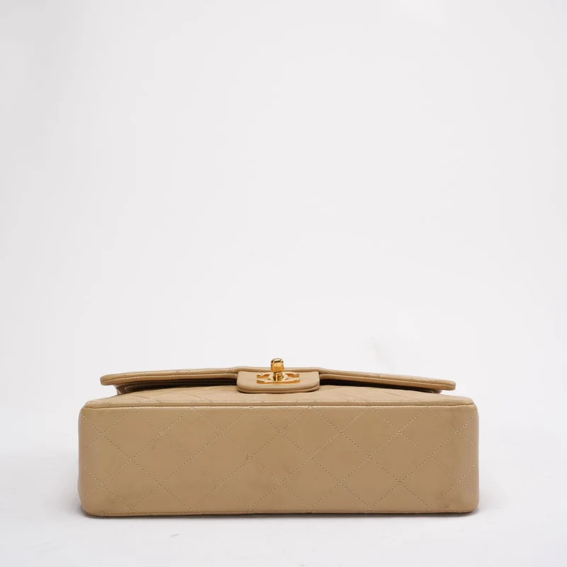 Chanel Vintage Beige Lammleder Medium Double Flap 1997