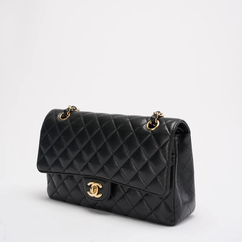 Chanel Schwarze Medium Classic Double Flap Quilted Caviar 2016