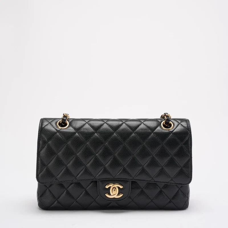 Chanel Schwarze Medium Classic Double Flap Quilted Caviar 2016