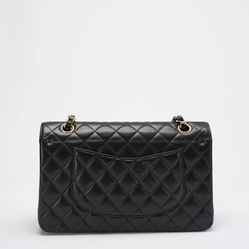 Chanel Schwarze Medium Classic Double Flap Quilted Caviar 2016