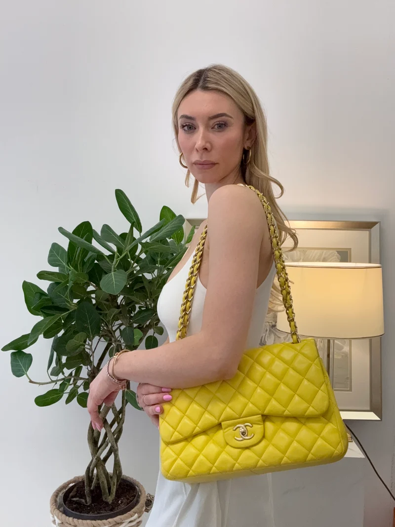 Chanel Classic Jumbo Double Flap Gelbes Lammleder 2011