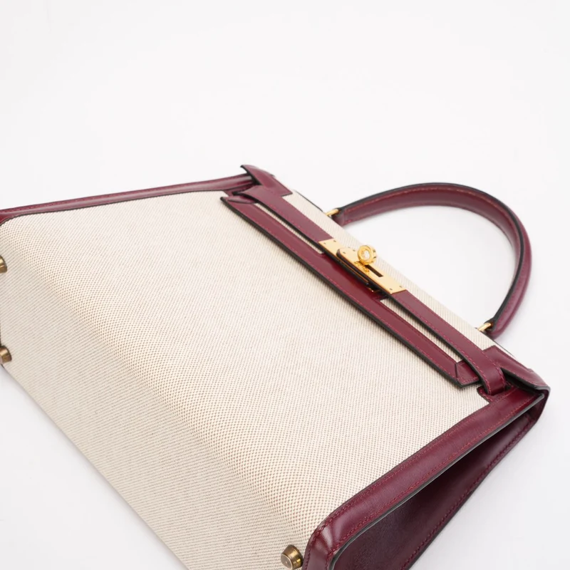 Hermes Vintage Kelly Sellier 28 Rouge Canvas Leder 1989