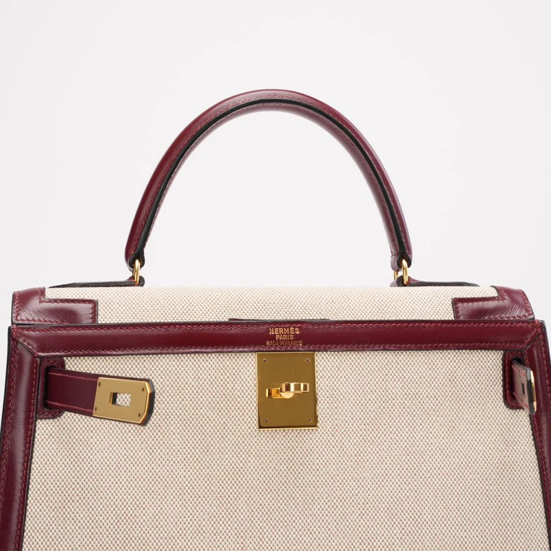Hermes Vintage Kelly Sellier 28 Rouge Canvas Leder 1989