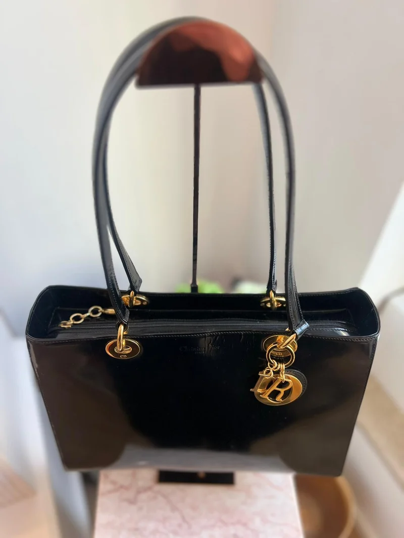 Christian Dior Schwarze Vintage Große Lady Dior Tote Bag 2007