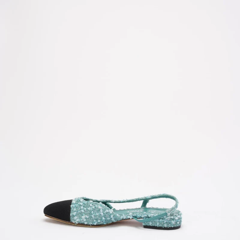 Chanel Slingback-Pumps mit Kappe, türkis/grün, aus Tweed, CC-Logo und Kappe, Größe 36.5C