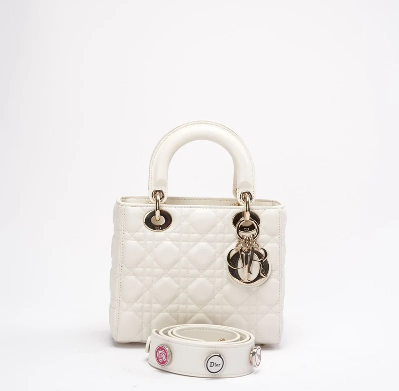 Christian Dior Weiße kleine Lady Dior Tasche aus Cannage-Lammleder 2017