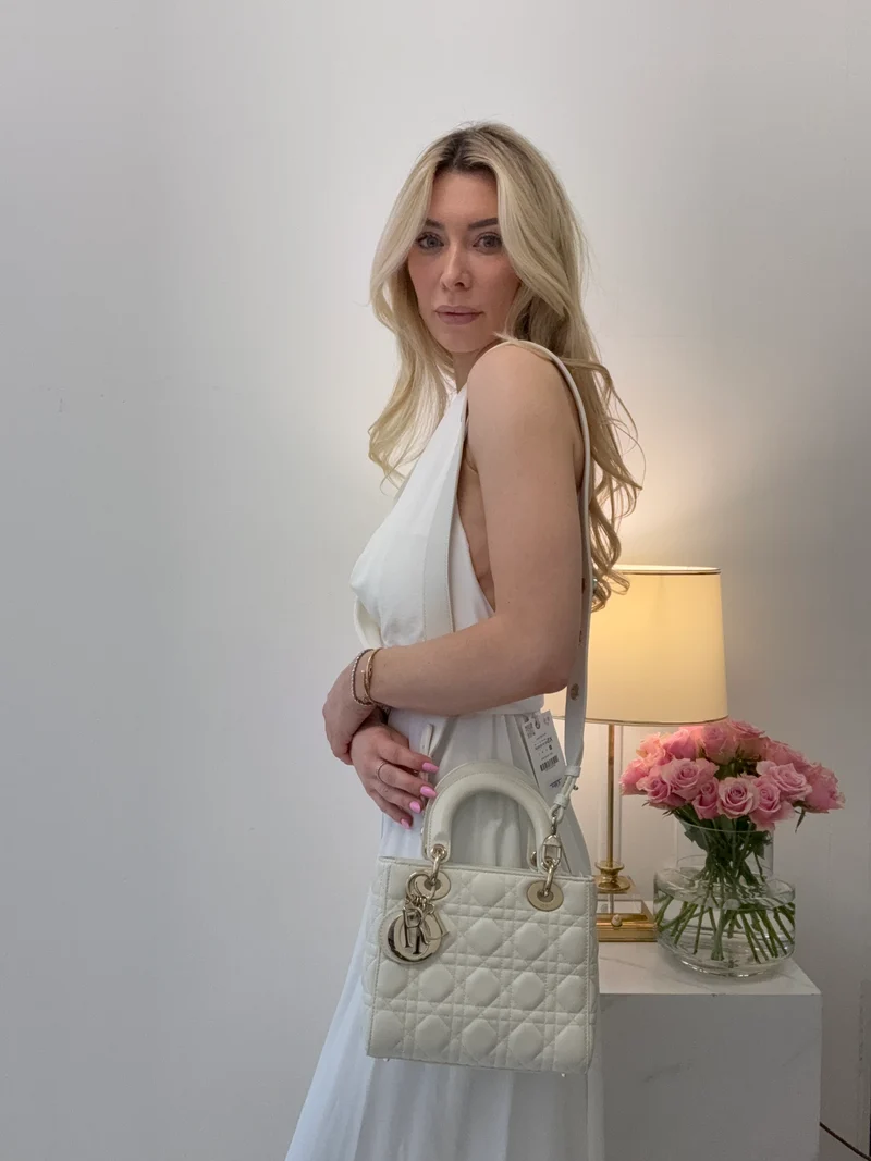 Christian Dior Weiße kleine Lady Dior Tasche aus Cannage-Lammleder 2017