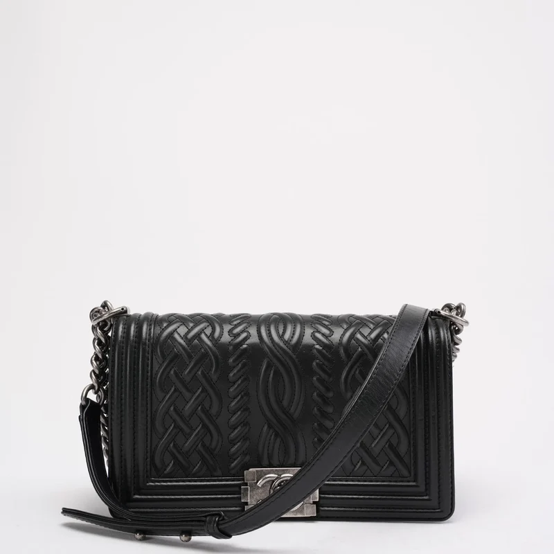 Chanel Schwarze Celtic Medium Boy Bag aus Lammleder 2014