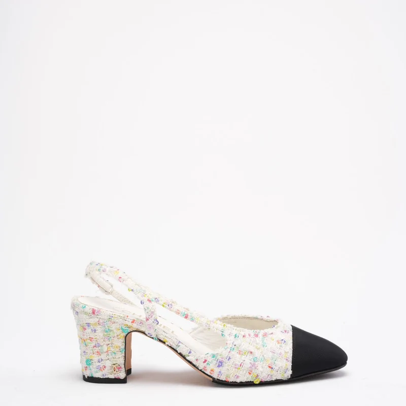 Chanel Slingback-Pumps aus mehrfarbigem Tweed mit CC-Logo, Größe 38 ½