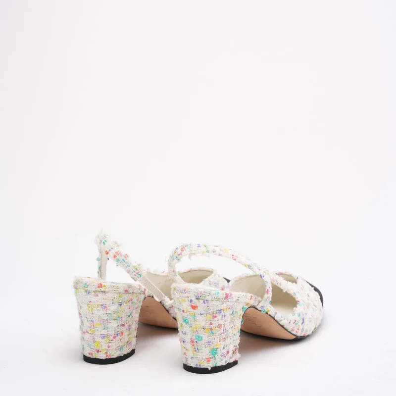 Chanel Slingback-Pumps aus mehrfarbigem Tweed mit CC-Logo, Größe 38 ½
