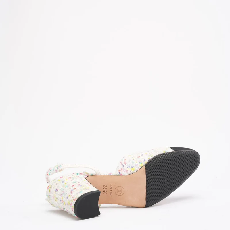 Chanel Slingback-Pumps aus mehrfarbigem Tweed mit CC-Logo, Größe 38 ½