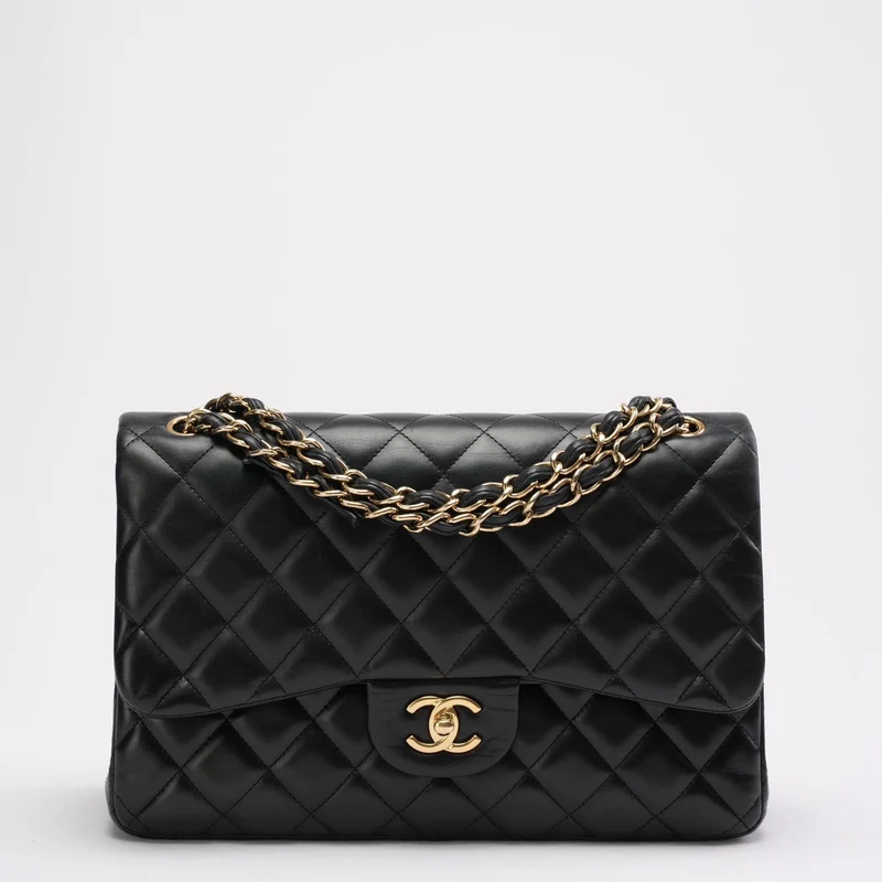Chanel Schwarze Classic Jumbo Double Flap Bag aus Lammleder 2011
