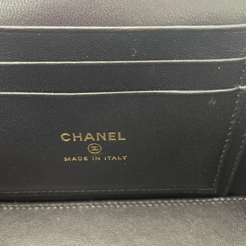 Chanel Kosmetiktasche aus schwarzem Lammleder, klein, mit Tragegriff