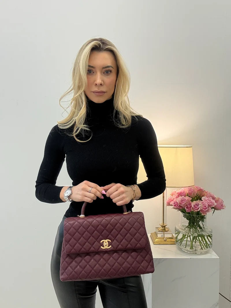 Chanel Burgunderrote gesteppte Coco Eidechsenleder-Henkelklappe Caviar 2017