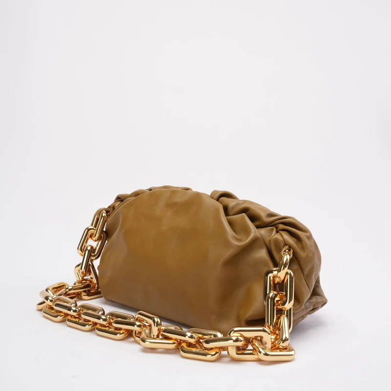 Bottege Veneta Brown The Chain Pouch in Senfgelb