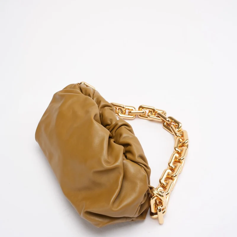 Bottege Veneta Brown The Chain Pouch in Senfgelb