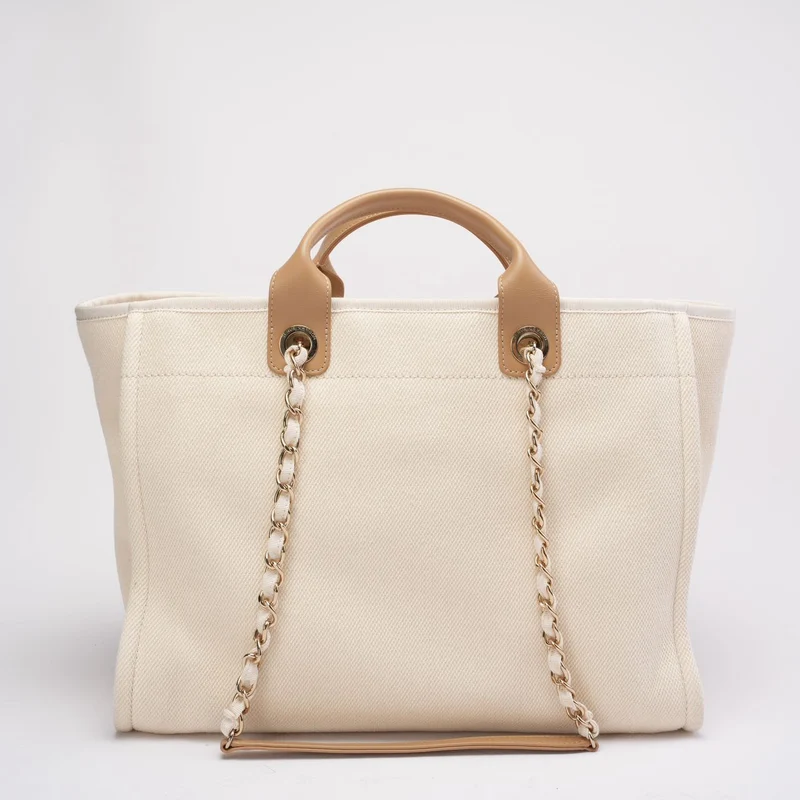 Chanel Deauville Shopping-Tasche mit großen weißen Perlen, Modell 2020