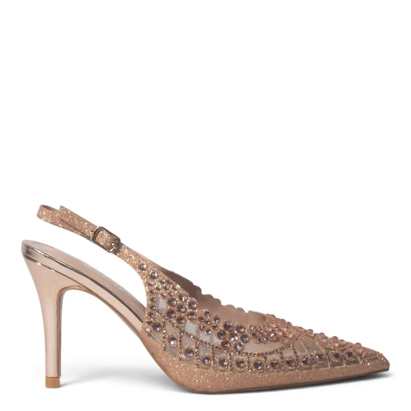 European Union Women Rose Gold Glitter Heels #5421