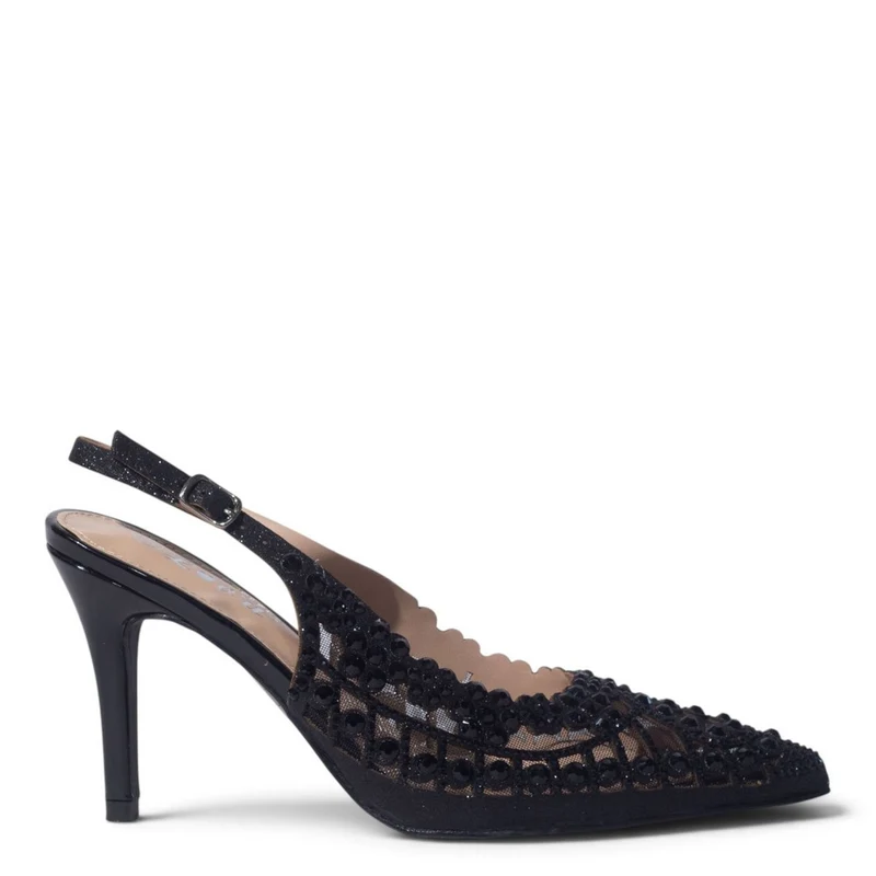 European Union Women Black Glitter Heels #5423