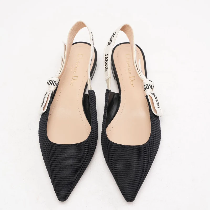 Christian Dior J'adior Slingback-Pumps aus schwarzem Ribbon-Stoff, Größe 38.5